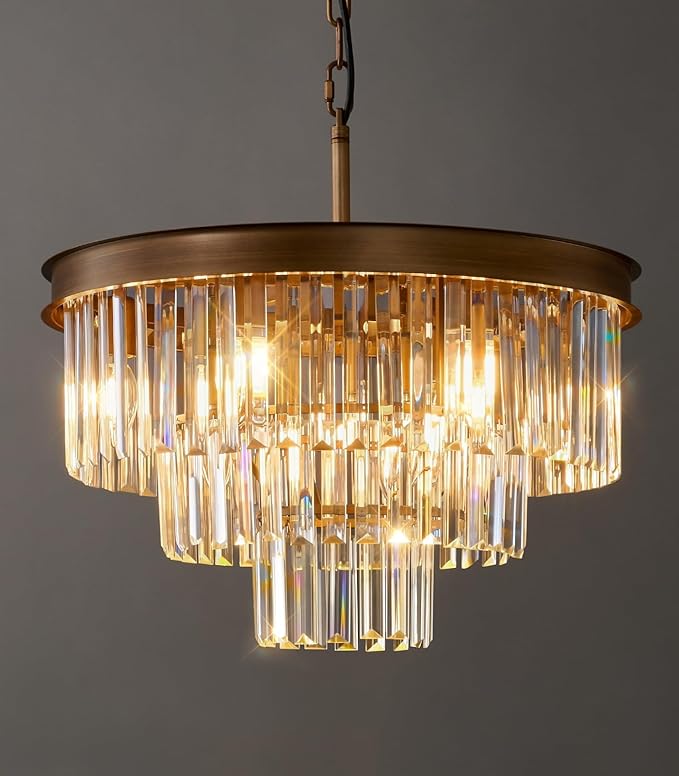 Modern Crystal Chandeliers For Dining Room: 20" Farmhouse Vintage Chandelier For Bedroom - Antique Copper Round Ceiling Pendant Light Fixtures For Living Room Entryway Kitchen Over Table Island Foyer