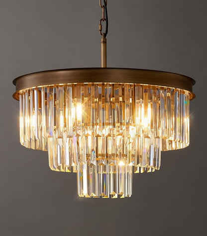 Modern Crystal Chandeliers For Dining Room: 20" Farmhouse Vintage Chandelier For Bedroom - Antique Copper Round Ceiling Pendant Light Fixtures For Living Room Entryway Kitchen Over Table Island Foyer