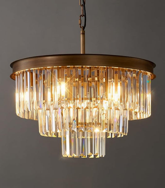 Modern Crystal Chandeliers For Dining Room: 20" Farmhouse Vintage Chandelier For Bedroom - Antique Copper Round Ceiling Pendant Light Fixtures For Living Room Entryway Kitchen Over Table Island Foyer