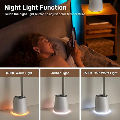 Pak LED Desk Lamp, Dimmable Eye-Caring Desk Light with 5 Color Modes & Brightness Levels, Portable Small Study Reading Table Lamp with Night Mode, Touch Control, Ideal for Home Office, Dorm, White