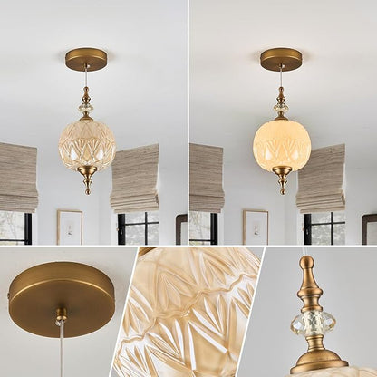 Vintage White Glass Pendant Light Fixture E26 Bulb for Bedroom Living Room Dining Room Kitchen Island Hallway