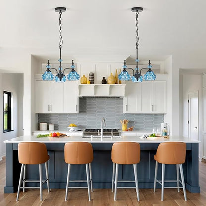 Blue 3-Light Pendant Light Fixtures Black Lights Victorian Vintage Celing Pendant Fixtures for Kitchen Island Bedroom Restrant