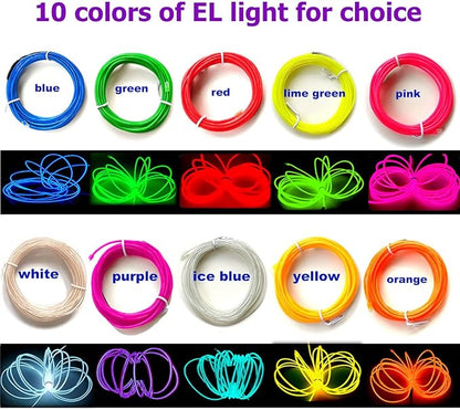 MaxLax EL Wire Orange 10-Pack, 9ft Neon Light Wire with Noise Reduction and Battery Pack…