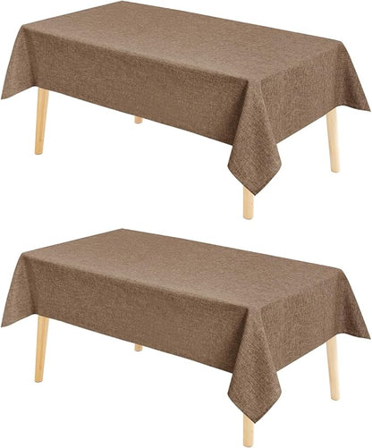 Hiasan 2 Pack Faux Linen Rectangle Tablecloth - Wrinkle and Stain Resistant Washable Table Cloth for Kitchen Dining Room Holiday Table Cover for Dinner, Khaki, 70 x 120 Inch