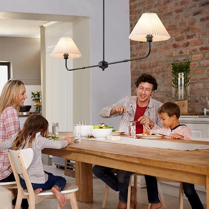 Modern Chandelier, 2-Light Linear Dining Room Light Fixture with White Fabric & ABS Shade Kitchen Island Lighting Fixture for Over Table, Living Room, Bedroom