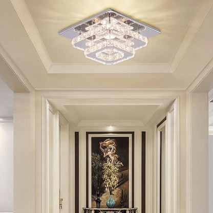 Mini Chandelier LED Crystal Ceiling Light 2 Layers Flush Mount Ceiling Light Modern Chandelier Lighting for Hallway Staircase Kitchen Bathroom (Dimmable)