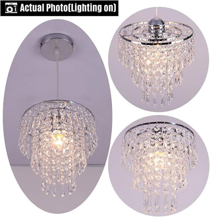 FRIXCHUR Mini Crystal Chandelier Lighting Fixture Flush Mount Ceiling Light Shade Chrome Lampshade Crystal Pendant Light for Hallway Girls Room Closet Dining Room Bathroom E26