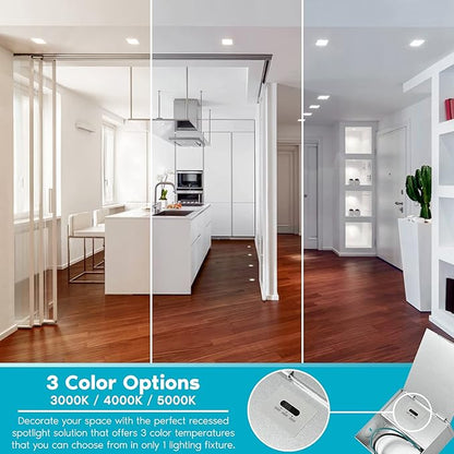LUXRITE 4 Inch Square LED Recessed Lighting with Junction Box, 15W, 1200 Lumens, 3 Color Options 3000K - 5000K, Regressed LED Downlight, 36° Narrow Spotlight, Dimmable, CRI 90, IC Rated, Damp Rated