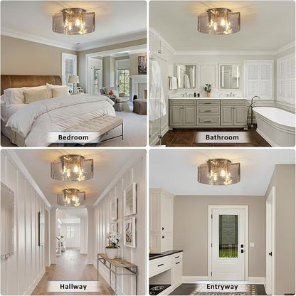 Modern Semi Flush Mount Ceiling Light Fixture, Nickel Hallway Light Fixtures Ceiling Mount, Dimmable Foyer Kitchen Lighting Fixtures Ceiling Lights for Bedroom Bathroom Dining Room Laundry Room