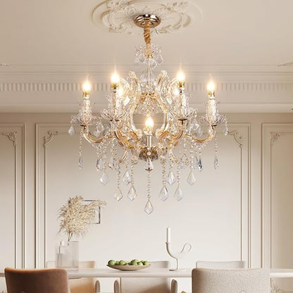 Luxurious K9 Crystal Chandelier for Living Room & Bedroom – Elegant Modern Ceiling Light, Adjustable Height, Energy-Efficient LED (7 Lights E12 Bulbs)