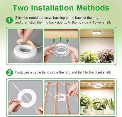 RWNTAO 3.54" Ceiling Grow Light for Indoor Plants, Warm&White Full Spectrum Plant Light, Growing Lamp with 6/12/16H Auto Timing, 10 Dimmable Brightness Levels for Small Plants,2Head