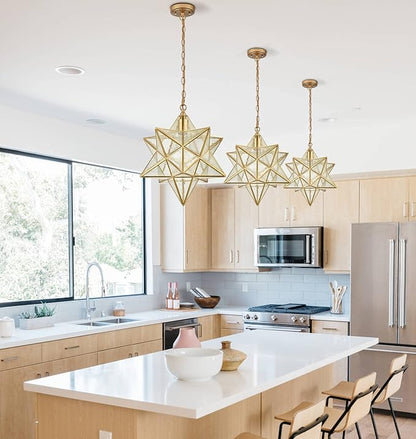 DAYCENT Moravian Star Light Fixture Modern Brass Seeded Glass Pendant Lights, 15-inch