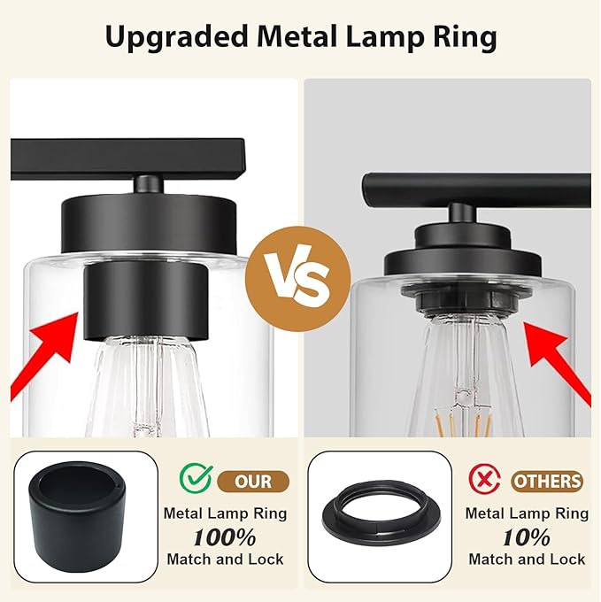 IZORRO Modern Bathroom Light Fixtures, 4 Light Black Vanity Lights, Bathroom Lighting Fixtures Over Mirror with Clear Glass for Living Room Cabinet Bedroom
