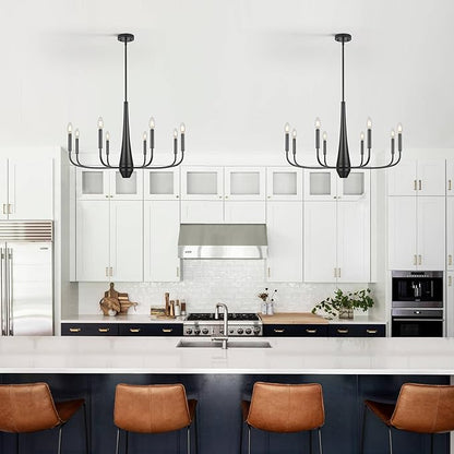 ACNKTZ 8-Light Large Black Chandeliers for Dining Room Light Fixture Hanging, Modern Farmhouse Candle Chandelier, Industrial Metal Pendant Lights Kitchen Island, Living Room Foyer Bedroom Stairway
