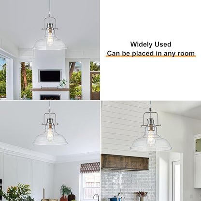 WILON Seeded Glass Pendant Lights,11 Inch Sand Nickel Pendant Lights Kitchen Island with E26 Base Vintage Hanging Ceiling Lamp for Kitchen Sink Hallway Dining Room Entry Hall(Sand Nickel Color)