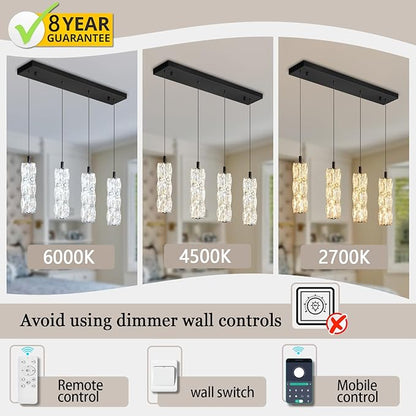 ykolupty Dining Room Light Fixture 4-Light Black Kitchen Island Lighting Industrial Linear Chandeliers for Dining Room Pendant Light Fixture for Living Room Hallway Bedroom 2700K-6000K