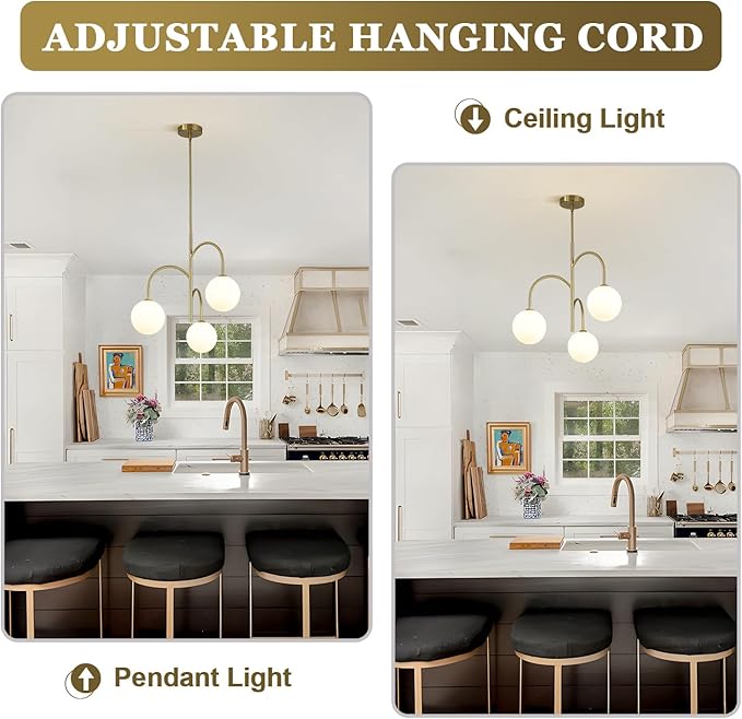 3 Light Milk Glass Chandelier Small Gold Chandelier Vintage Bedroom Pendant Light Fixture White Globe Ceiling Light Mid Century Modern Sputnik Light