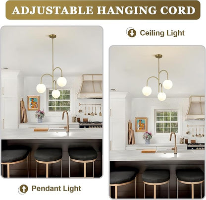 3 Light Milk Glass Chandelier Small Gold Chandelier Vintage Bedroom Pendant Light Fixture White Globe Ceiling Light Mid Century Modern Sputnik Light
