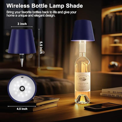 2 Pack Wireless Bottle Lamp,3 Color Rechargeable Wine Bottle Lights for Bars Restaurants (Dark Blue,2pcs)
