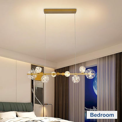 Depuley Linear Chandeliers for Dining Room: 43.3In Sputnik Chandeliers 8-Light Glass Globe Chandelier - Modern Gold Bubble Large Pendant Lights for Kitchen Island Lighting