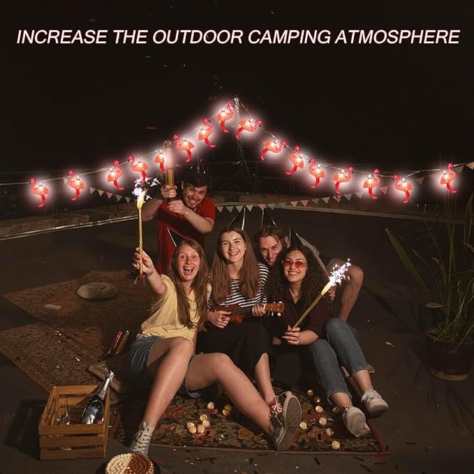 8.5Ft Pink Flamingo Outdoor String Lights, 9ft Summer Patio LED String Lights, Bedroom Birthday Wedding Holiday Summer Theme Outdoor Cute Party Lights, Tropical Party Decoration, Flamingo Decoration