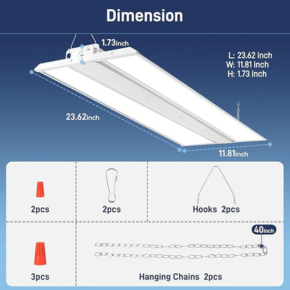 hykolity 2FT 150W LED Linear High Bay Shop Light, 20250 lm, 135LM/W, 120-277V, 0-10V Dim, 5000K, Hanging Light Fixture for Warehouse Workshops, UL Listed