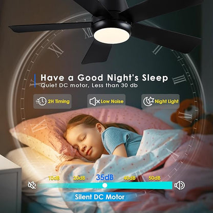 Ceiling Fan with Light, 40" Black Flush Mount Ceiling Fans with Remote Control,3CCT Dimmable LED, ABS 5-Fan Blades,Reversible Motor,Quiet Low Profile Indoor fandeliers for Bedroom Living Room