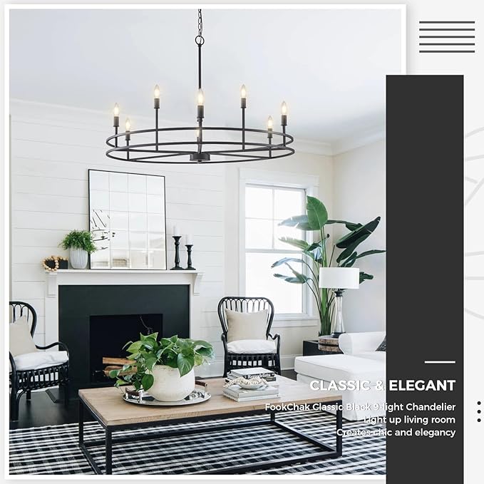 Black Chandeliers Light Fxiture, Modern Round Chandelier 9-Light Metal Candle Chandeliers Dining Room Chandelier Over Table Master Bedroom Chandelier Lighting for Living Room Foyer 35in