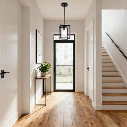 3 Pack Black Pendant Lights for Kitchen Island, Farmhouse 1-Light Iron Cage Metal Hanging Light with Clear Glass Shade, Industrial Lighting Fixtures for Living Room Bedroom Hallway Foyer