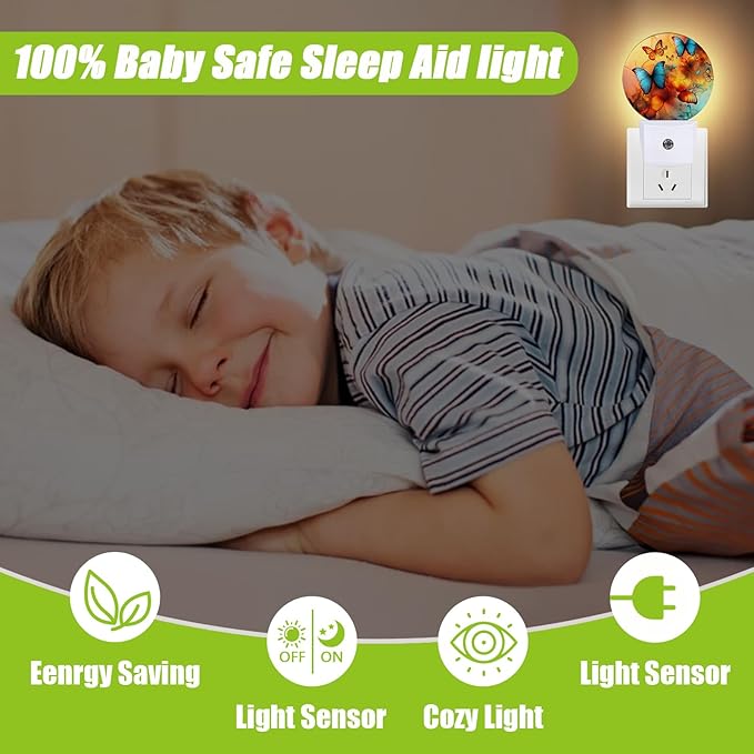 Colorful Butterfly Night Light,Night Lights Plug into Wall for Kitchens Toilets Bedroom Decorative Half Round Nightlight Led Lamp 0.5W Sleep Friendly