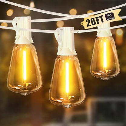 LAMPHOME 26FT Outdoor String Lights Waterproof, Connectable Patio Lights with 12+1 Shatterproof ST38 LED Edison Bulbs, Hanging Lights for Backyard Garden Porch Deck Christmas Party Cafe Outdoor Decor