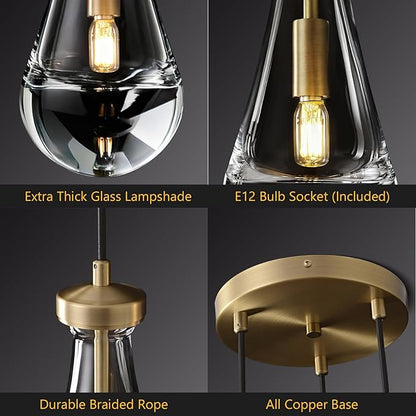 Raindrop Pendant Lights Kitchen Island 3-Light Teardrop Pendant Lights Brass Gold Pendant Light With Adjustable Suspension Cord for Dining Room,Bathroom,Bedroom Porch Corridor,Bulb Included