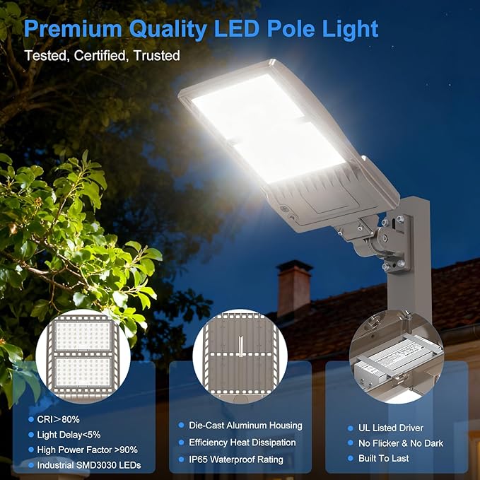 LED Parking Lot Light 400W 320W 240W Adjustable UL ETL Listed 5000K LED Street Light with Photocell 100-277V IP65 Outdoor Commercial Area Flood Security Lighting Arm Mount