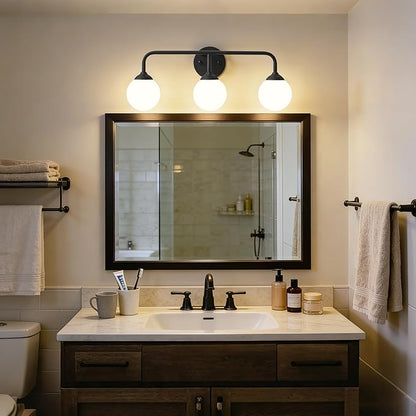 Bathroom Light Fixtures - 3 Light Brushed Brass Vanity Light Over Mirror for Bathroom Mirror Living Room Bedroom, Black Bathroom Wall Sconce with Frosted Glass Shade, 3 G9 Bulbs Included