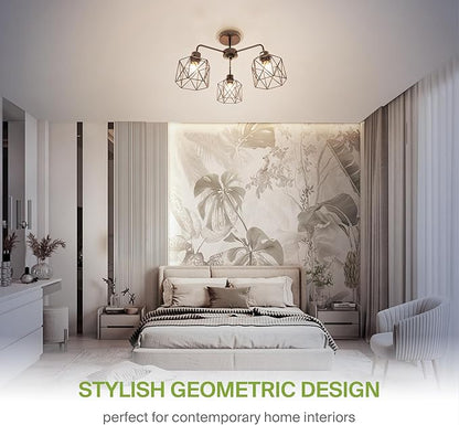 ASD Black Chandelier Semi Flush Mount Ceiling Light Fixture- 3xE26 120V ETL Modern Light Fixtures Ceiling Mount, Semi Flush Mount Chandelier for Entryway, Bedroom, Foyer Lighting Fixtures