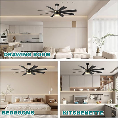SHOWDI Ceiling Fan with Lights and Remote Control, 8 Blade App Commercial Industrial Reversible Stepless Brightness and Color Temperature Ceiling Fan with Light (Black-gold, 60 Inch)