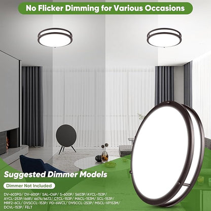 1-Pack 36W LED Ceiling Light, 13inch Oil Rubbed Bronze Flush Mount Light Fixture 3600LM 2700K/3000K/4000K/5000K/6500K Adjustable Ceiling Light, Modern Dimmable Lighting for Kitchen Hallway Bathroom