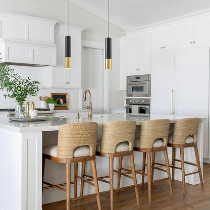 Modern Pendant Light Fixtures for Kitchen Island,2 Pack Black and Gold Pendant Light with LED Bulb,Minimalist Ceiling Hanging Light for Dining Room Bedroom Cafe Bar 5W 4000k
