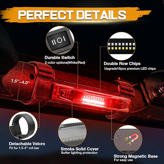 UTV Dome Light Universal Roll Bar Mount LED Interior Light Utility Roll Cage Courtesy Lights for UTV Polaris RZR ATV Can-Am Kawasaki Trucks Car Off Road Golf Cart - Red/White