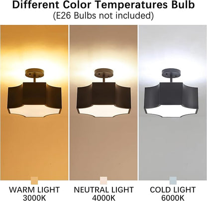 Modern Black 3-Light Ceiling Light Fixture, 12.6'' Metal Industrial Semi Flush Mount Close to Ceiling Light, Farmhouse Light Fixtures Ceiling Mount, Geometry Chandelier for Kitchen, Hallway