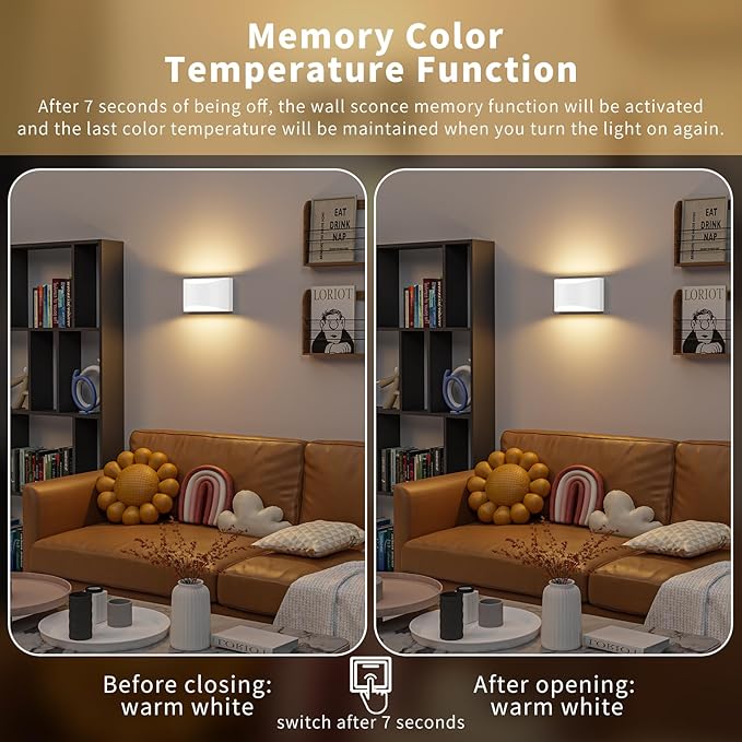 Black Modern LED Wall Sconce, 3 Colors Indoor Wall Lights, 10W Hardwired Up and Down Aluminum Wall Mount Lamp for Bedroom Living Room Hallway Corridor (White, 1 Pack)