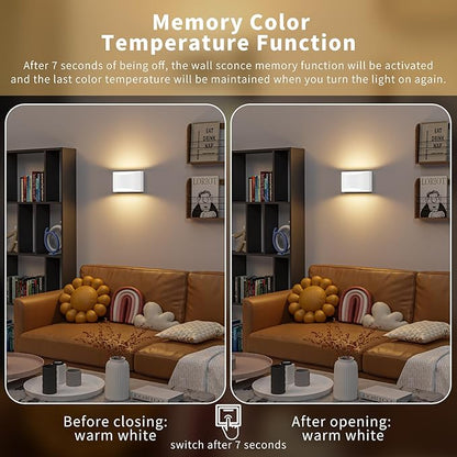 Black Modern LED Wall Sconce, 3 Colors Indoor Wall Lights, 10W Hardwired Up and Down Aluminum Wall Mount Lamp for Bedroom Living Room Hallway Corridor (White, 1 Pack)