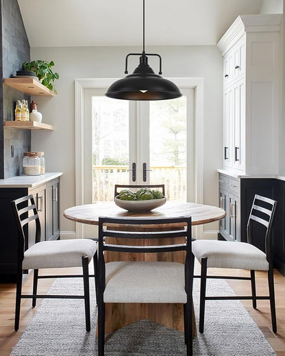 15.7" Black Pendant Lights Kitchen Island 2 Pack, Large Industrial Pendant Light Fixtures Kitchen Island Lighting for Dining Room Barn