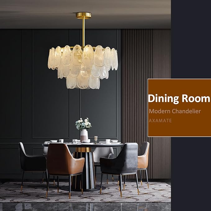 24in Gold Crystal Chandelier Modern Pendant Lighting 6-Light Round Crystal Chandeliers for Kitchen Island Cloud Glass Multi-Tier Light Fixture for Dining Room, Living Room, Kitchen