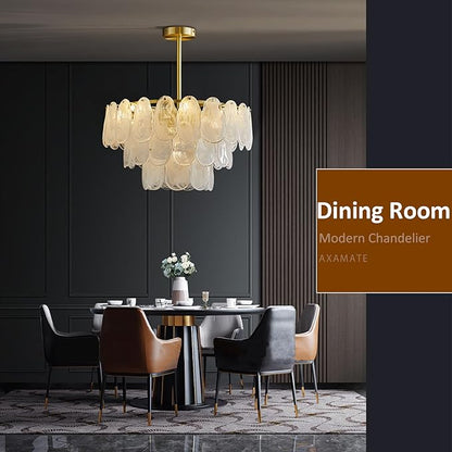24in Gold Crystal Chandelier Modern Pendant Lighting 6-Light Round Crystal Chandeliers for Kitchen Island Cloud Glass Multi-Tier Light Fixture for Dining Room, Living Room, Kitchen
