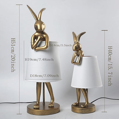 Bunny Table Lamp, Resin Animal Rabbit Lamp, LED Bunny Decor Lamp with Fabric Shade, H20in,Vintage-Style Component,Suitable for Office Bedside (White H20)