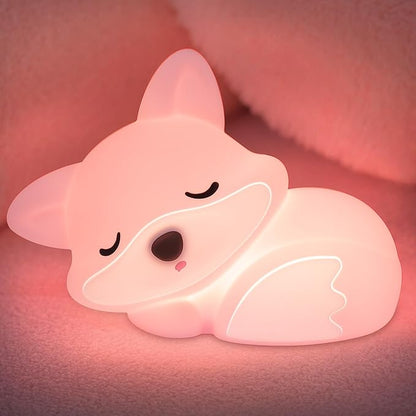 OkiyiD Pink Fox Night Light Toy Gifts for Girls, Cute Fox Squishy Lamp for Daughter Gifts, Dimmable Rechargeable Silicone Animal Night Light, Sweet Birthday Xmas Gift for Girls Room Pink Decor