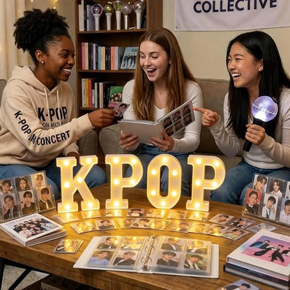 KPOP Light Up Letters Marquee Signs for Bedroom Decor, Battery Powered LED Alphabet Lamps for K-Pop Birthday Party Supplies, Concert Celebration Background & Fan Gift Room Accessories White