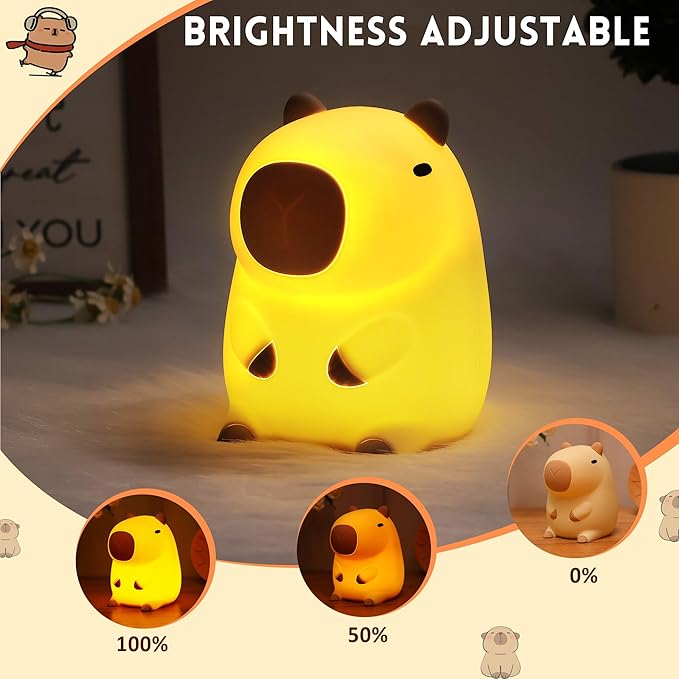 Capybara Night Light, Capybara Gifts for Kid Friend, Animal Squishy Silicone Nursery Lamp with Timer Dimmable, Rechargeable Bedroom Bedside Decor Birthday Graduation Xmas Present for Boy Girl
