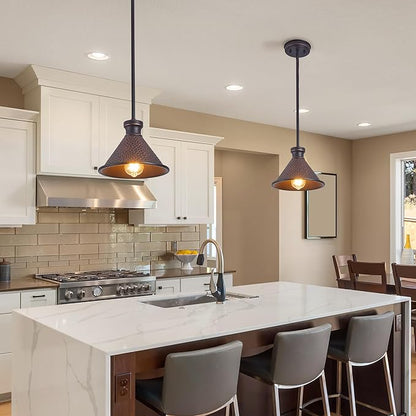 Tarentlight Pendant Light (2 Packs), Kitchen Lights Ceiling Hanging,Oil-Rubbed Bronze Finish, Farmhouse Lighting for Kitchen Island Room,Vintage Hammered Textured Aluminum Shade, Height Adjustable